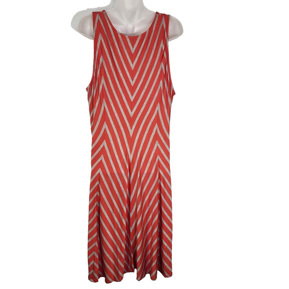 Chelsea & Theodore Mini Dress Womens XL Sleeveless Red Khaki Chevron Striped V - Picture 2 of 6